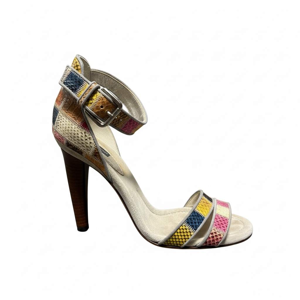 Dolce & Gabbana Patchwork Snakeskin Ankle Strap Heels - Image 2