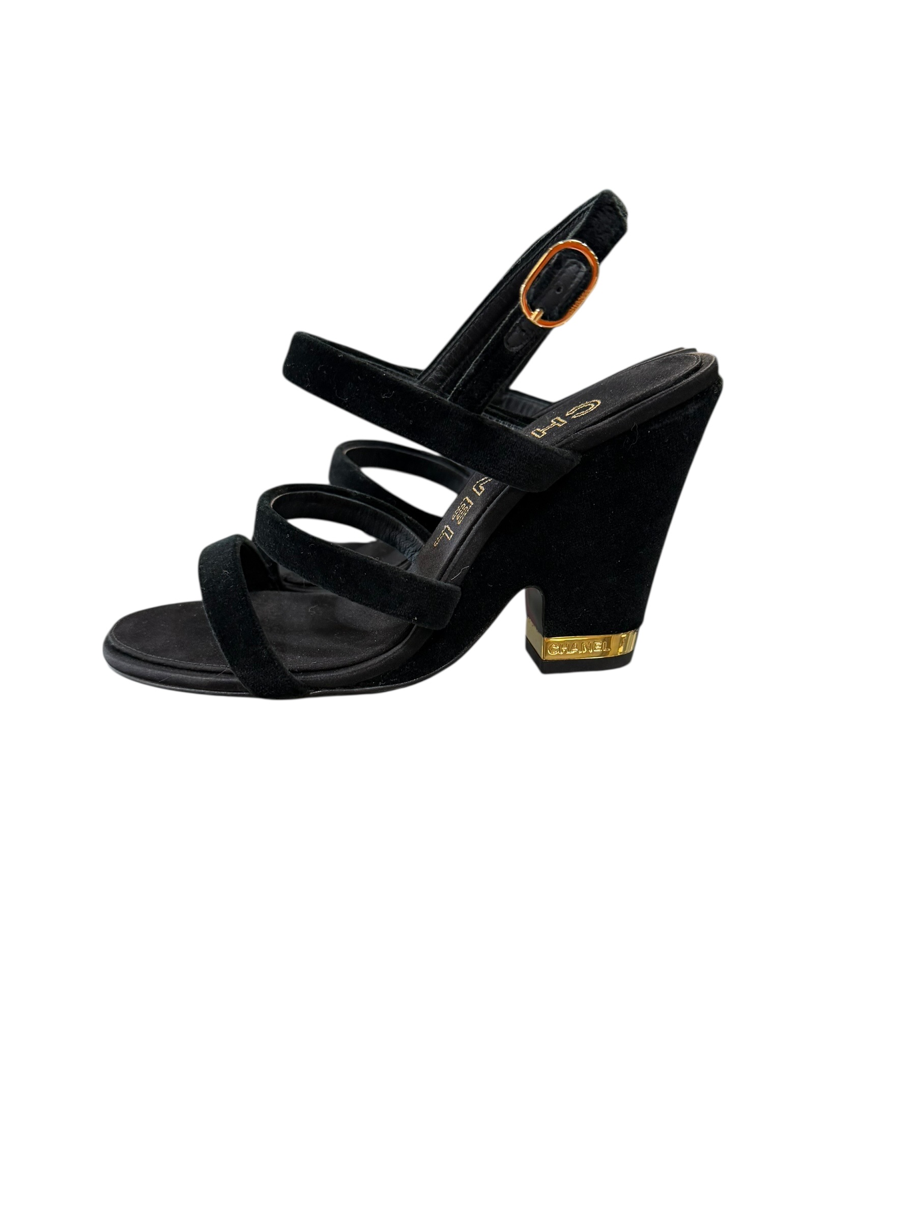Chanel Black Suede Strappy Heel Sandals Size 35 Made in Italy - Image 4