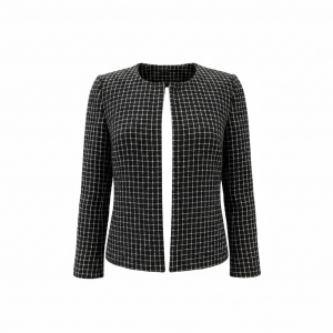 Chanel Black Tweed Jacket Grid Pattern Size 36 Made in France