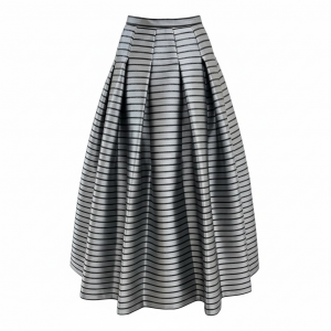 Escada Couture Silver & Black Striped Midi Skirt Size 36