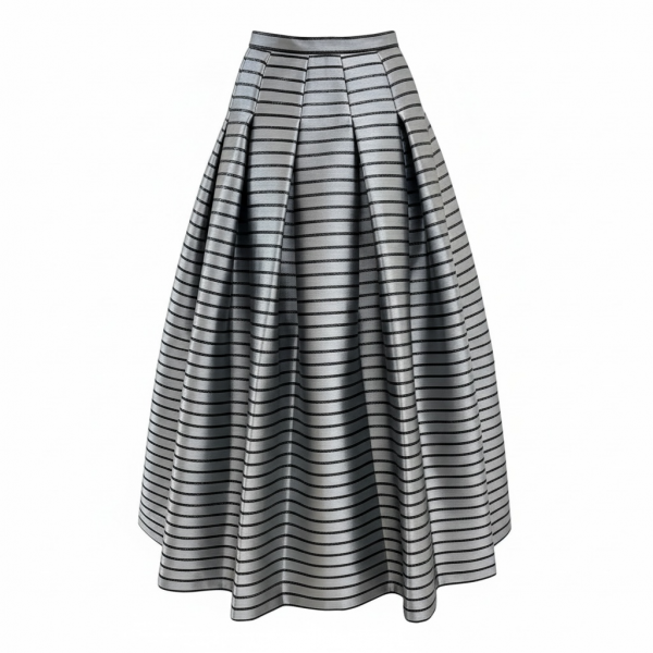 Escada Couture Silver & Black Striped Midi Skirt Size 36