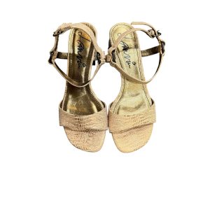 Lanvin Gold Leather Block Heel Sandals Ankle Strap Made in Italy