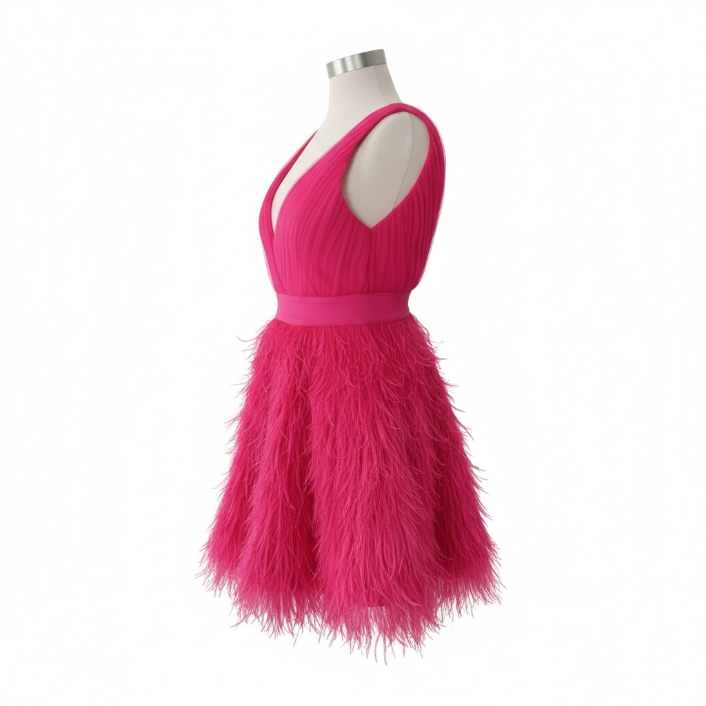 Alice + Olivia Pink Feather Skirt Cocktail Dress by Stacey Bendet - Image 4