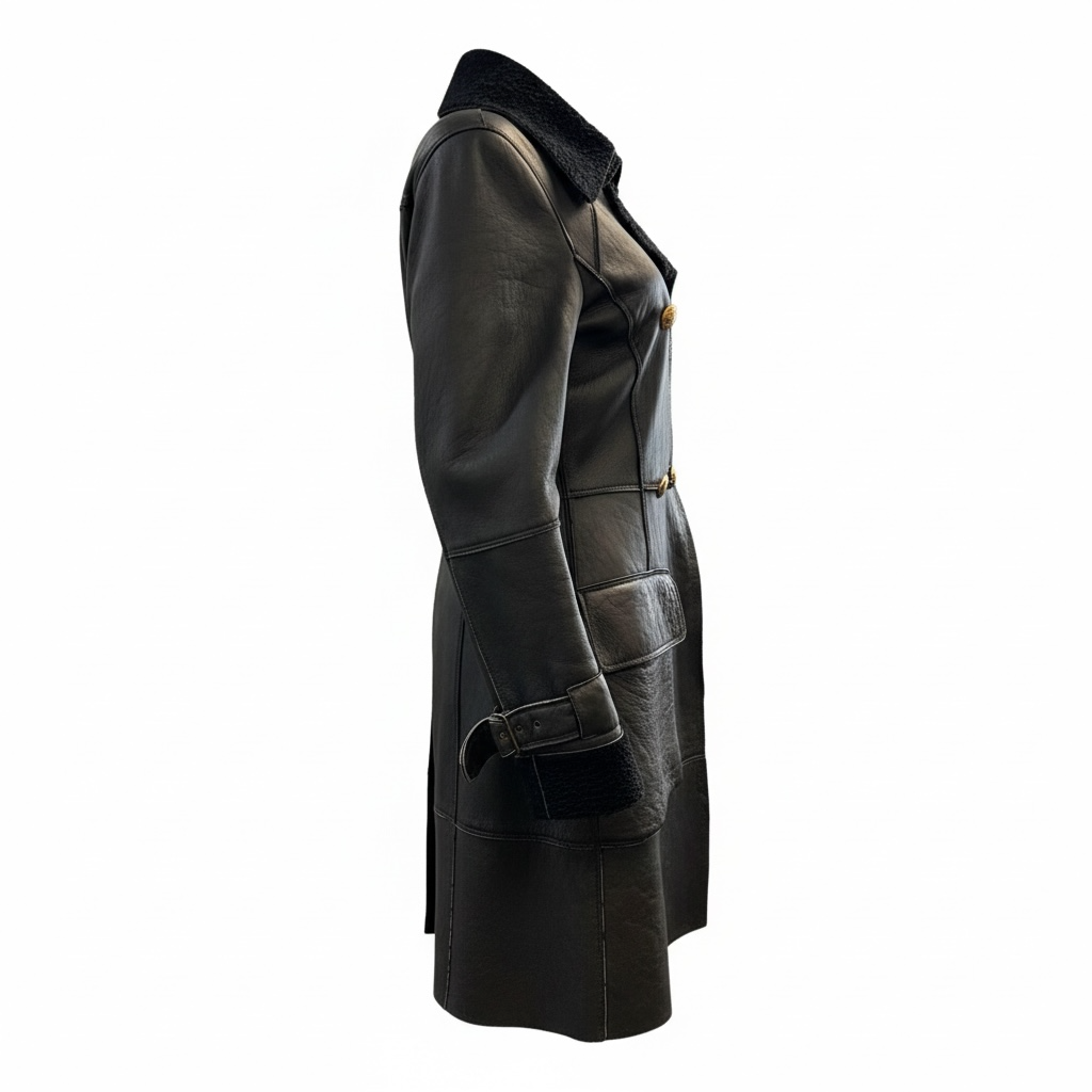 Artico Black Shearling Leather Coat Double Breasted Sheepskin - Image 2