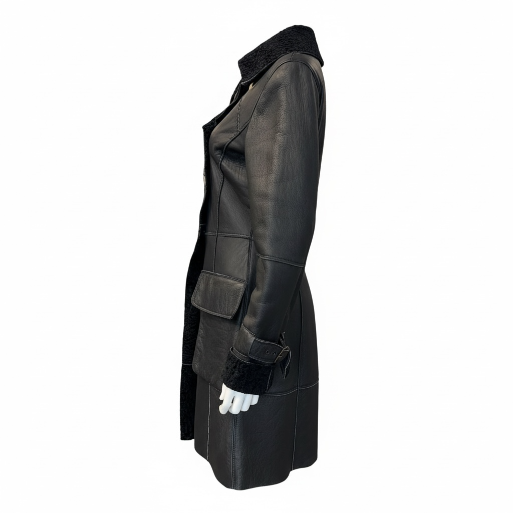Artico Black Shearling Leather Coat Double Breasted Sheepskin - Image 3