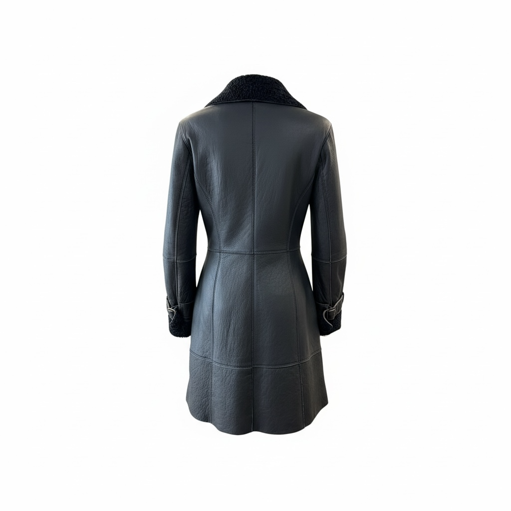 Artico Black Shearling Leather Coat Double Breasted Sheepskin - Image 4